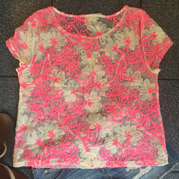 Meadow Rue gauze pink and white sheer top - Picture 4 of 5